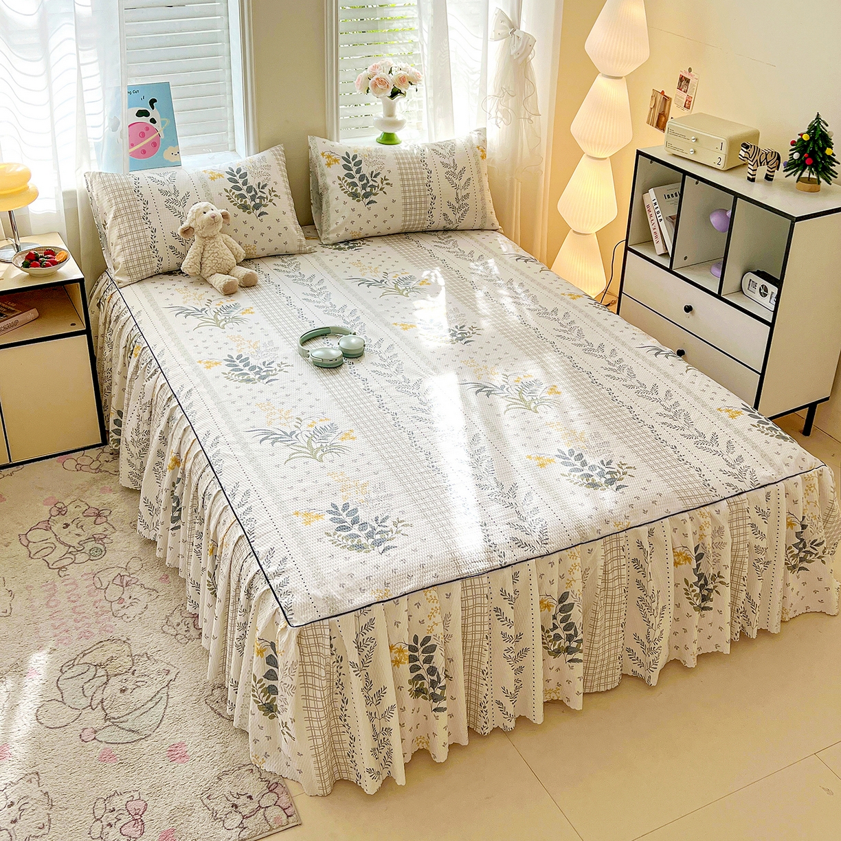 91家纺网 家纺一手货源 找家纺 鹿辉家居（原吉欧力） 2026新款泡泡床裙四件套 床裙款-叶仲花开