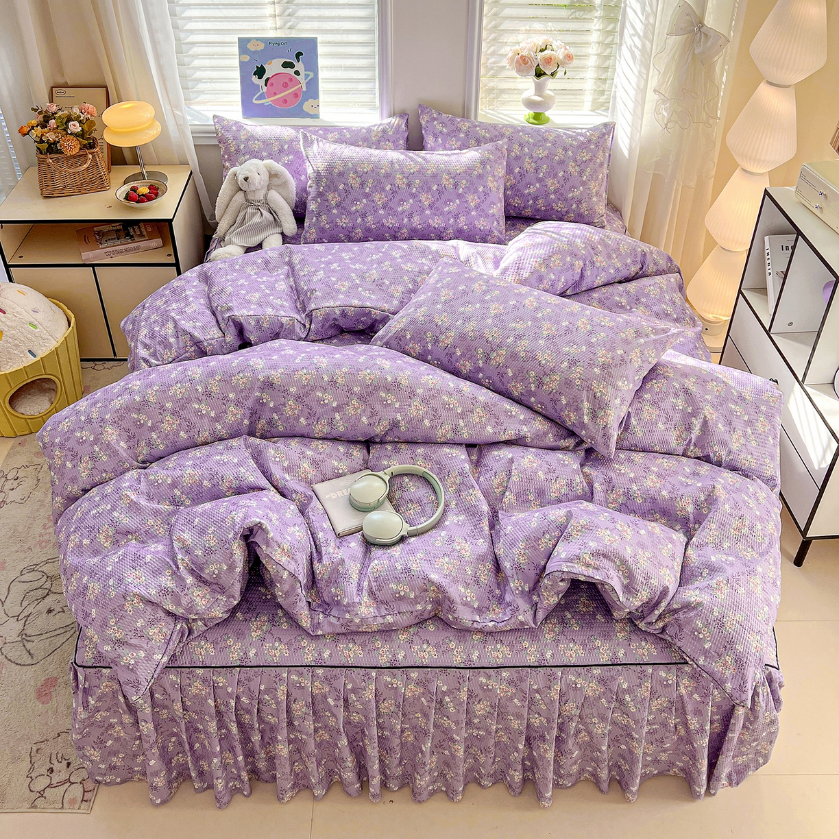 91家纺网 家纺一手货源 找家纺 鹿辉家居（原吉欧力） 2026新款泡泡床裙四件套 床裙款-紫韵花开