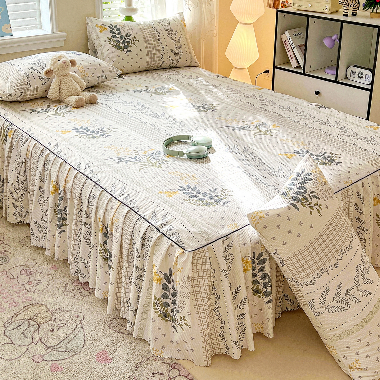 91家纺网 家纺一手货源 找家纺 鹿辉家居（原吉欧力） 2026新款泡泡床裙四件套 床裙款-叶仲花开