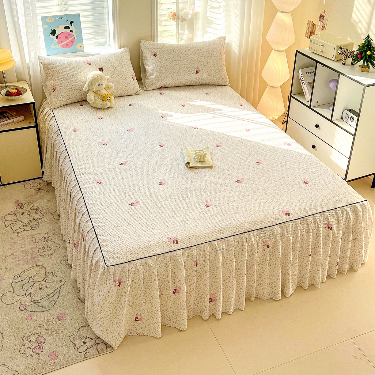 91家纺网 家纺一手货源 找家纺 鹿辉家居（原吉欧力） 2026新款泡泡床裙四件套 床裙款-花中小熊