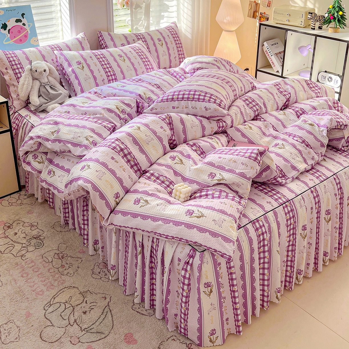 91家纺网 家纺一手货源 找家纺 鹿辉家居（原吉欧力） 2026新款泡泡床裙四件套 床裙款-郁金香紫