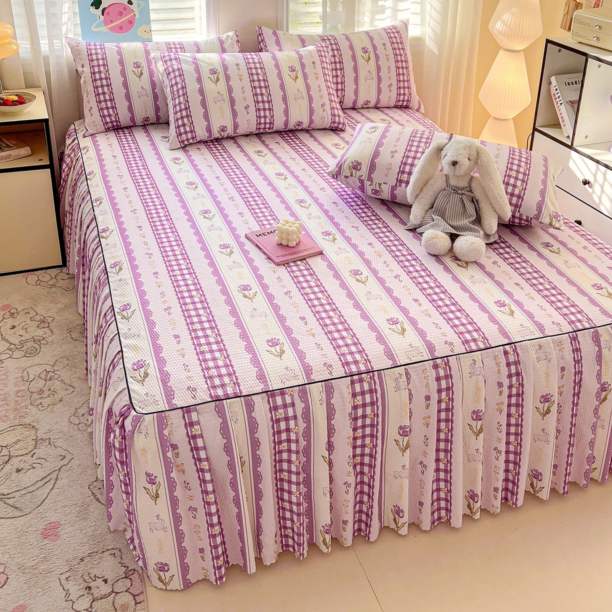 91家纺网 家纺一手货源 找家纺 鹿辉家居（原吉欧力） 2026新款泡泡床裙四件套 床裙款-郁金香紫