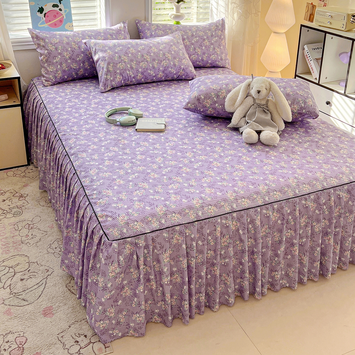 91家纺网 家纺一手货源 找家纺 鹿辉家居（原吉欧力） 2026新款泡泡床裙四件套 床裙款-紫韵花开