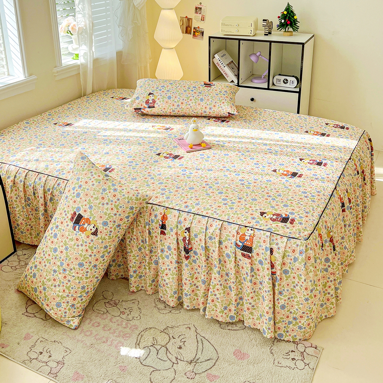 91家纺网 家纺一手货源 找家纺 鹿辉家居（原吉欧力） 2026新款泡泡床裙四件套 床裙款-花园宠物