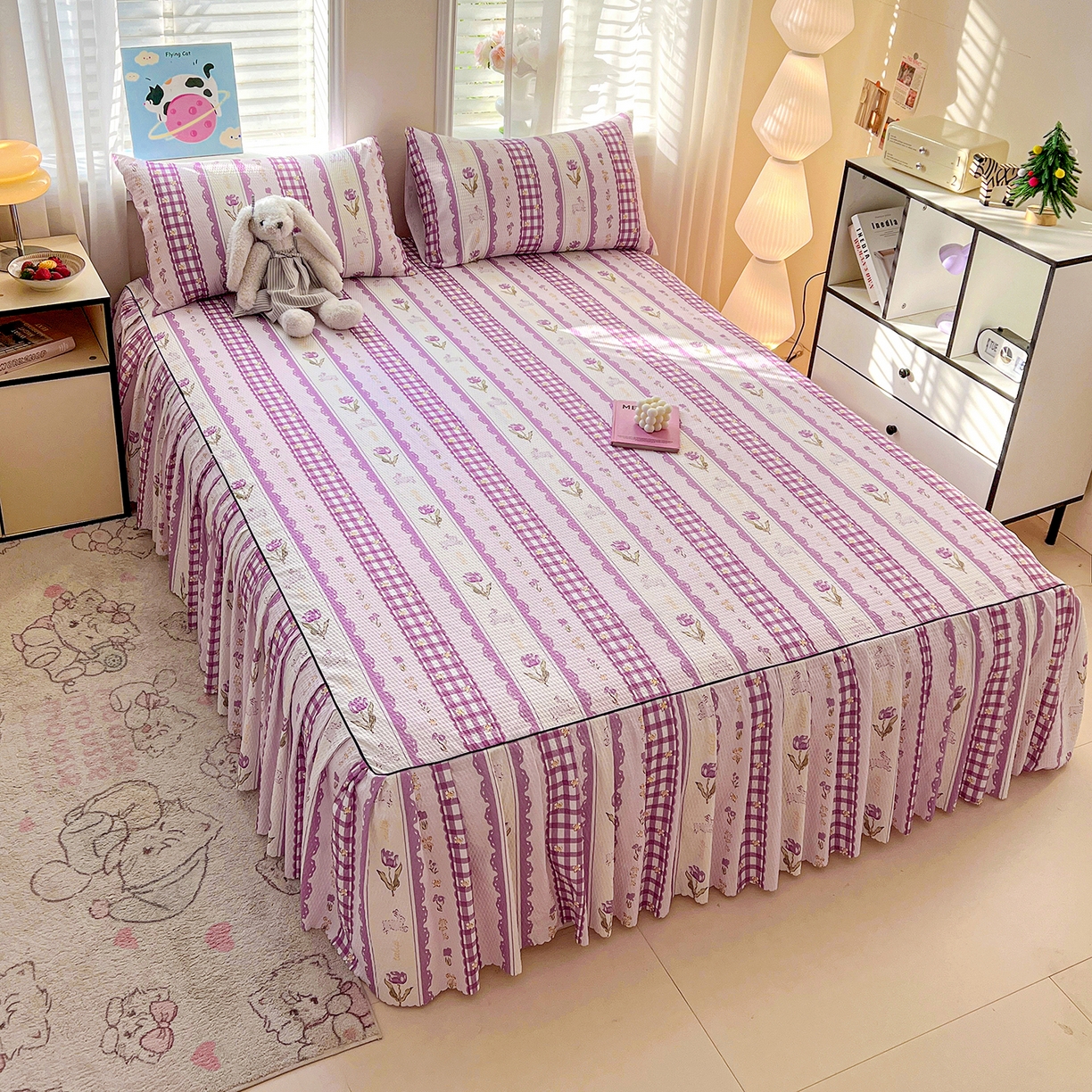 91家纺网 家纺一手货源 找家纺 鹿辉家居（原吉欧力） 2026新款泡泡床裙四件套 床裙款-郁金香紫