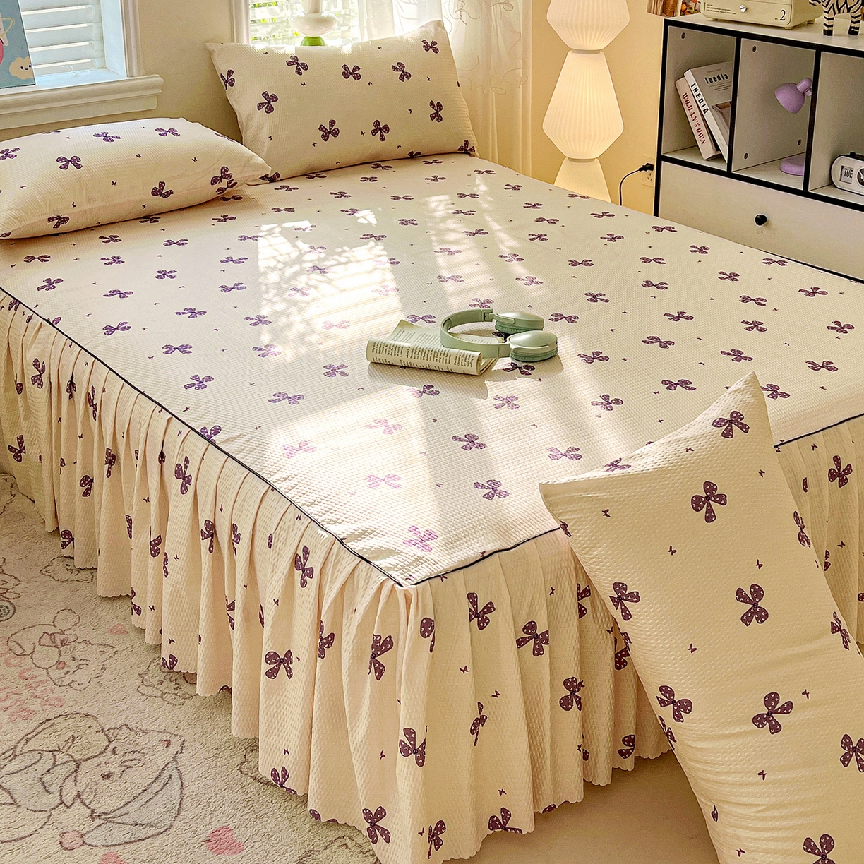 91家纺网 家纺一手货源 找家纺 鹿辉家居（原吉欧力） 2026新款泡泡床裙四件套 床裙款-紫蝴蝶结