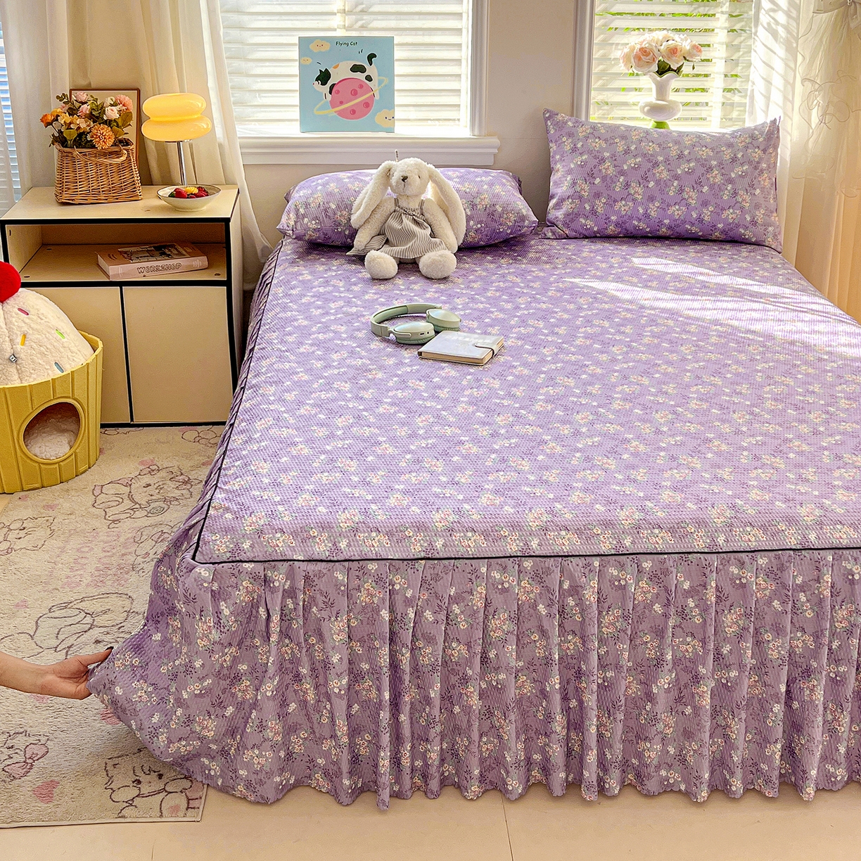 91家纺网 家纺一手货源 找家纺 鹿辉家居（原吉欧力） 2026新款泡泡床裙四件套 床裙款-紫韵花开