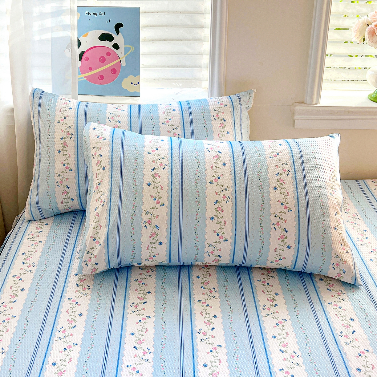 91家纺网 家纺一手货源 找家纺 鹿辉家居（原吉欧力） 2026新款泡泡床裙四件套 床裙款-蓝韵花香