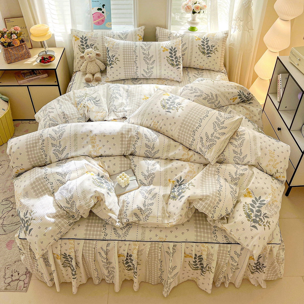 91家纺网 家纺一手货源 找家纺 鹿辉家居（原吉欧力） 2026新款泡泡床裙四件套 床裙款-叶仲花开