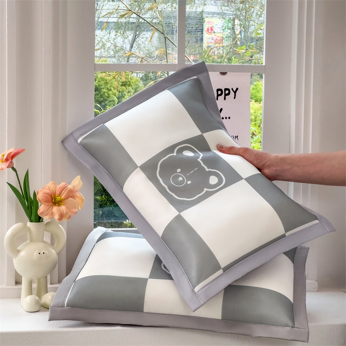 兄弟坊 2026新款大版碳光冰丝儿童枕头午睡枕学生枕头枕芯幼儿园枕头 冰丝枕头-灰格小熊