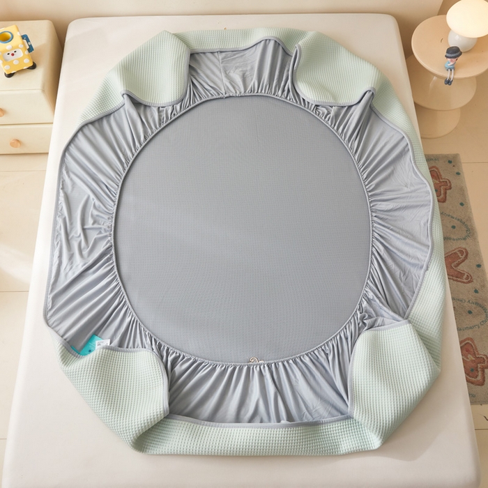 91家纺网 家纺一手货源 找家纺 凯罗 2026新款卡通绣花小红书爆款凉豆豆绣花床笠可水洗床笠凉席席子 萌宠总动员 床笠款