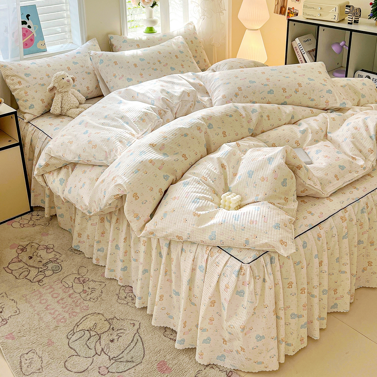 91家纺网 家纺一手货源 找家纺 鹿辉家居（原吉欧力） 2026新款泡泡床裙四件套 床裙款-动物世界