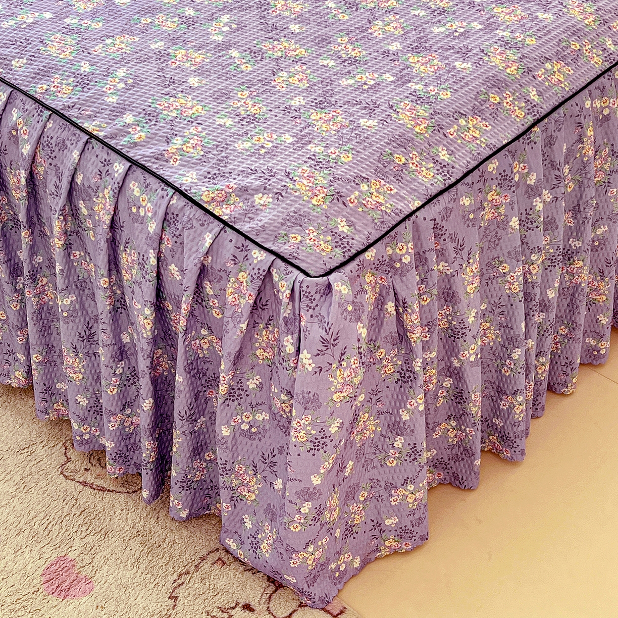 91家纺网 家纺一手货源 找家纺 鹿辉家居（原吉欧力） 2026新款泡泡床裙四件套 床裙款-紫韵花开