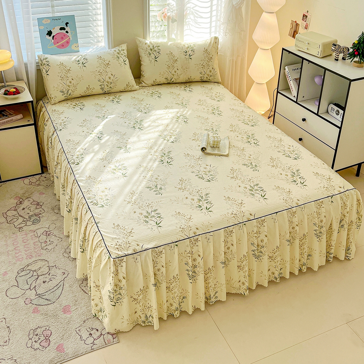 91家纺网 家纺一手货源 找家纺 鹿辉家居（原吉欧力） 2026新款泡泡床裙四件套 床裙款-花枝飞舞