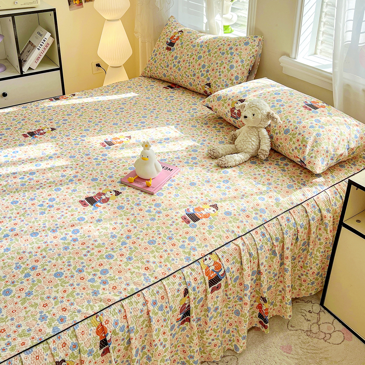 91家纺网 家纺一手货源 找家纺 鹿辉家居（原吉欧力） 2026新款泡泡床裙四件套 床裙款-花园宠物