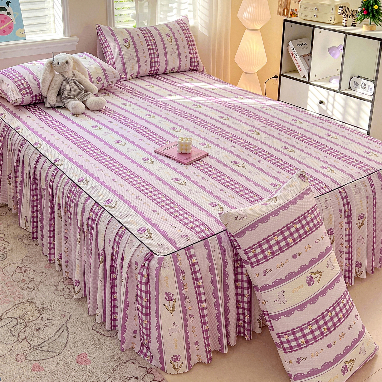 91家纺网 家纺一手货源 找家纺 鹿辉家居（原吉欧力） 2026新款泡泡床裙四件套 床裙款-郁金香紫