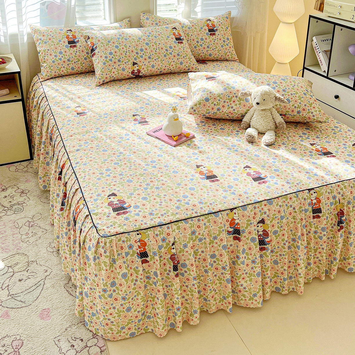 91家纺网 家纺一手货源 找家纺 鹿辉家居（原吉欧力） 2026新款泡泡床裙四件套 床裙款-花园宠物