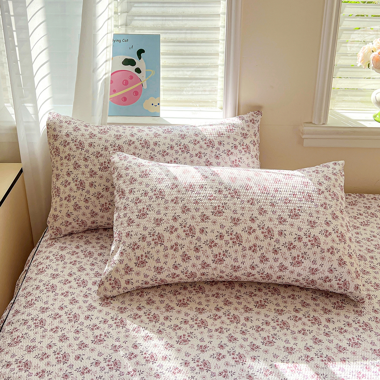 91家纺网 家纺一手货源 找家纺 鹿辉家居（原吉欧力） 2026新款泡泡床裙四件套 床裙款-粉色碎花