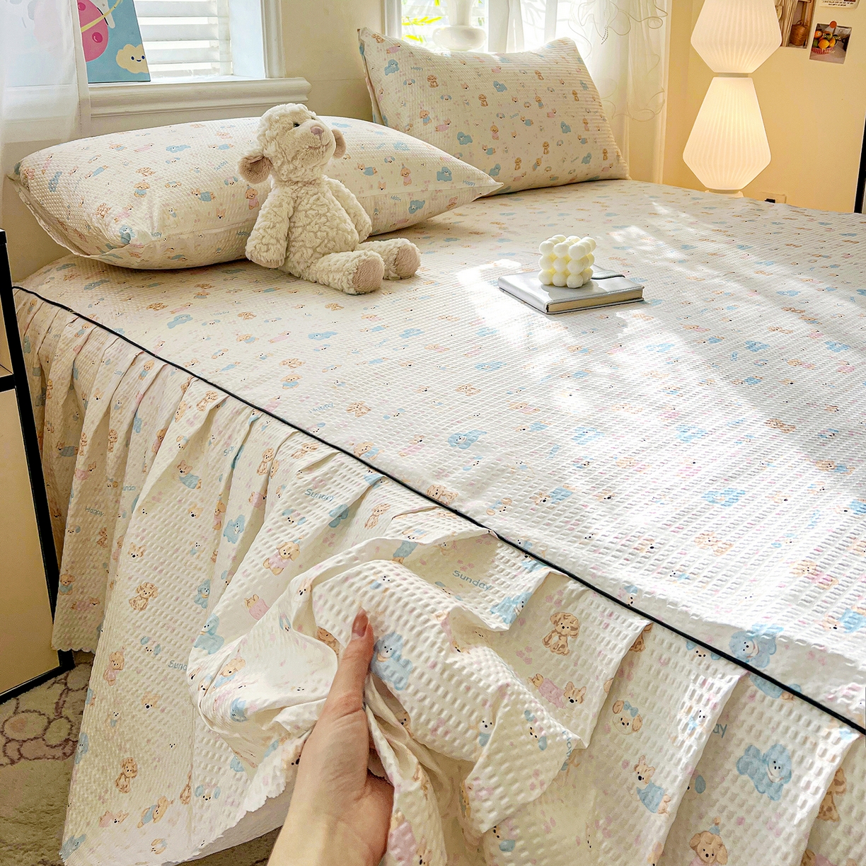 91家纺网 家纺一手货源 找家纺 鹿辉家居（原吉欧力） 2026新款泡泡床裙四件套 床裙款-动物世界