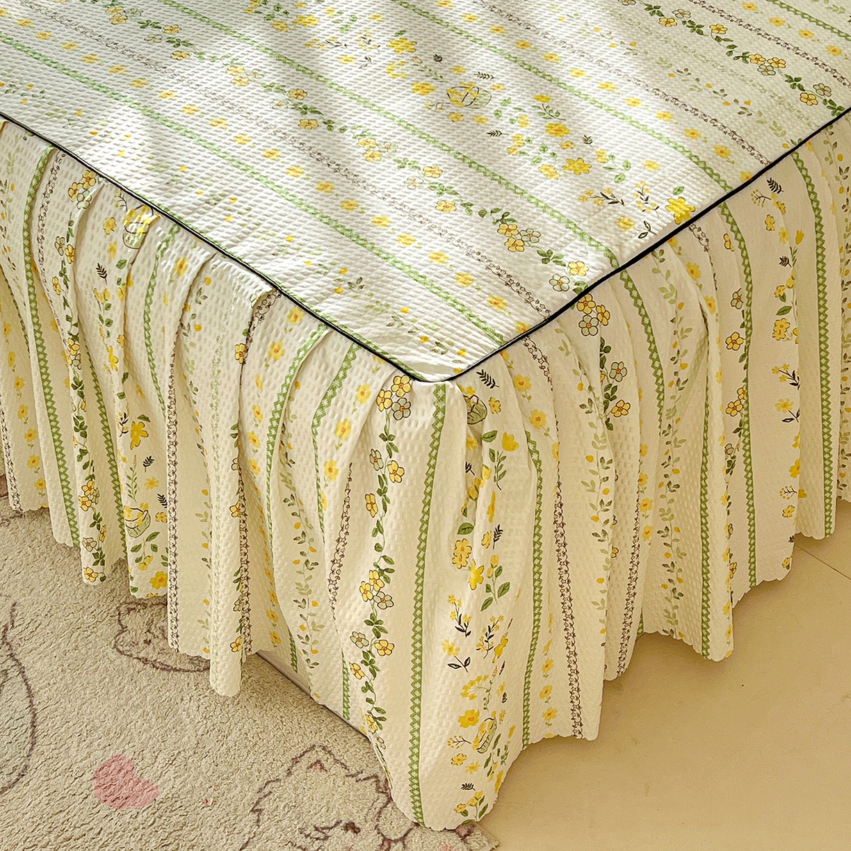 91家纺网 家纺一手货源 找家纺 鹿辉家居（原吉欧力） 2026新款泡泡床裙四件套 床裙款-绿色经典