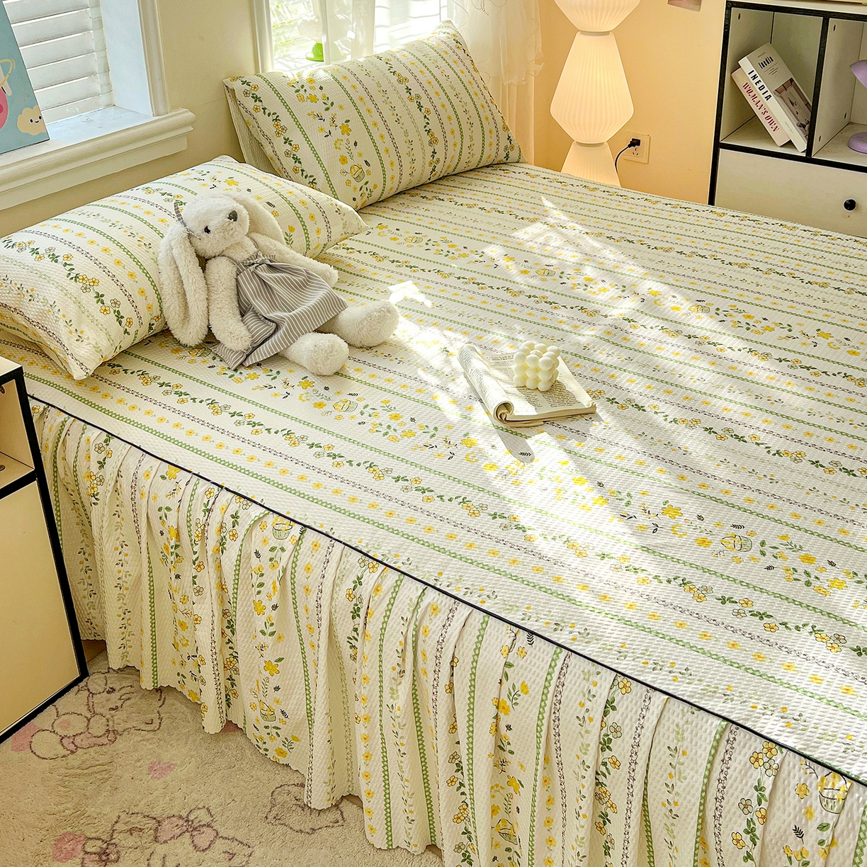 91家纺网 家纺一手货源 找家纺 鹿辉家居（原吉欧力） 2026新款泡泡床裙四件套 床裙款-绿色经典