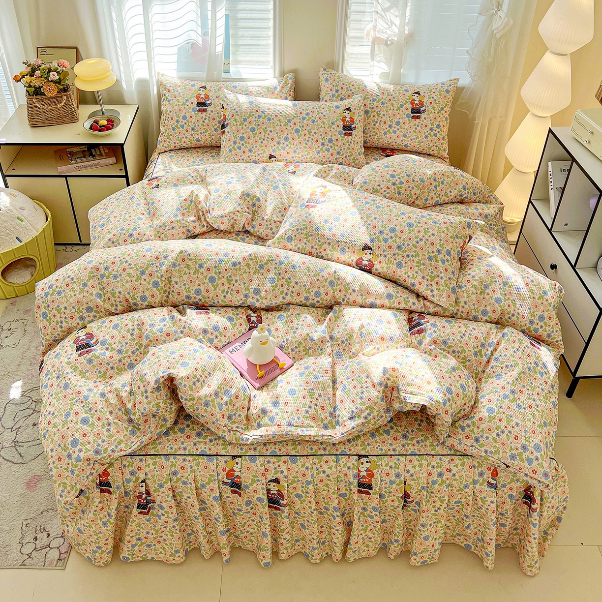 91家纺网 家纺一手货源 找家纺 鹿辉家居（原吉欧力） 2026新款泡泡床裙四件套 床裙款-花园宠物