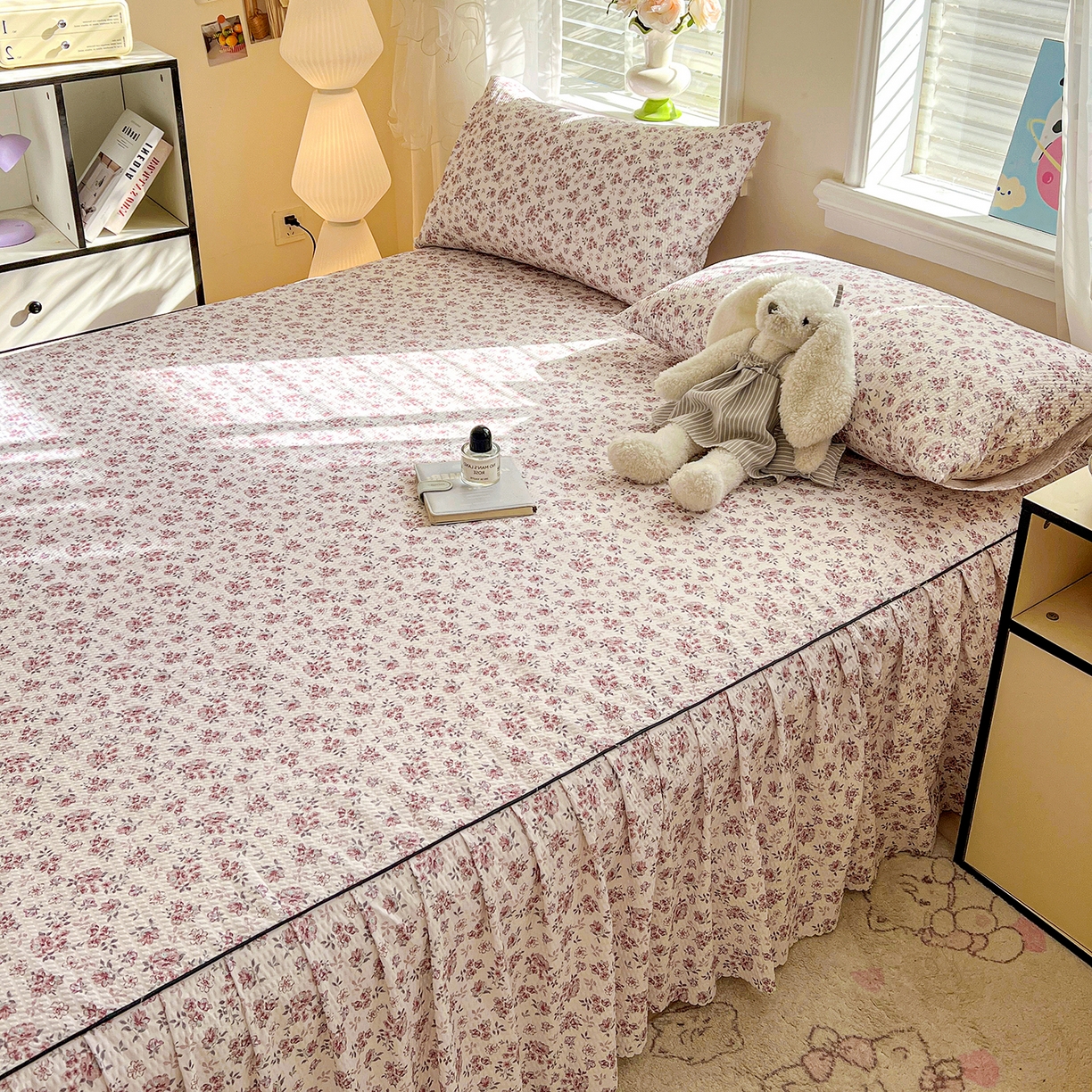 91家纺网 家纺一手货源 找家纺 鹿辉家居（原吉欧力） 2026新款泡泡床裙四件套 床裙款-粉色碎花