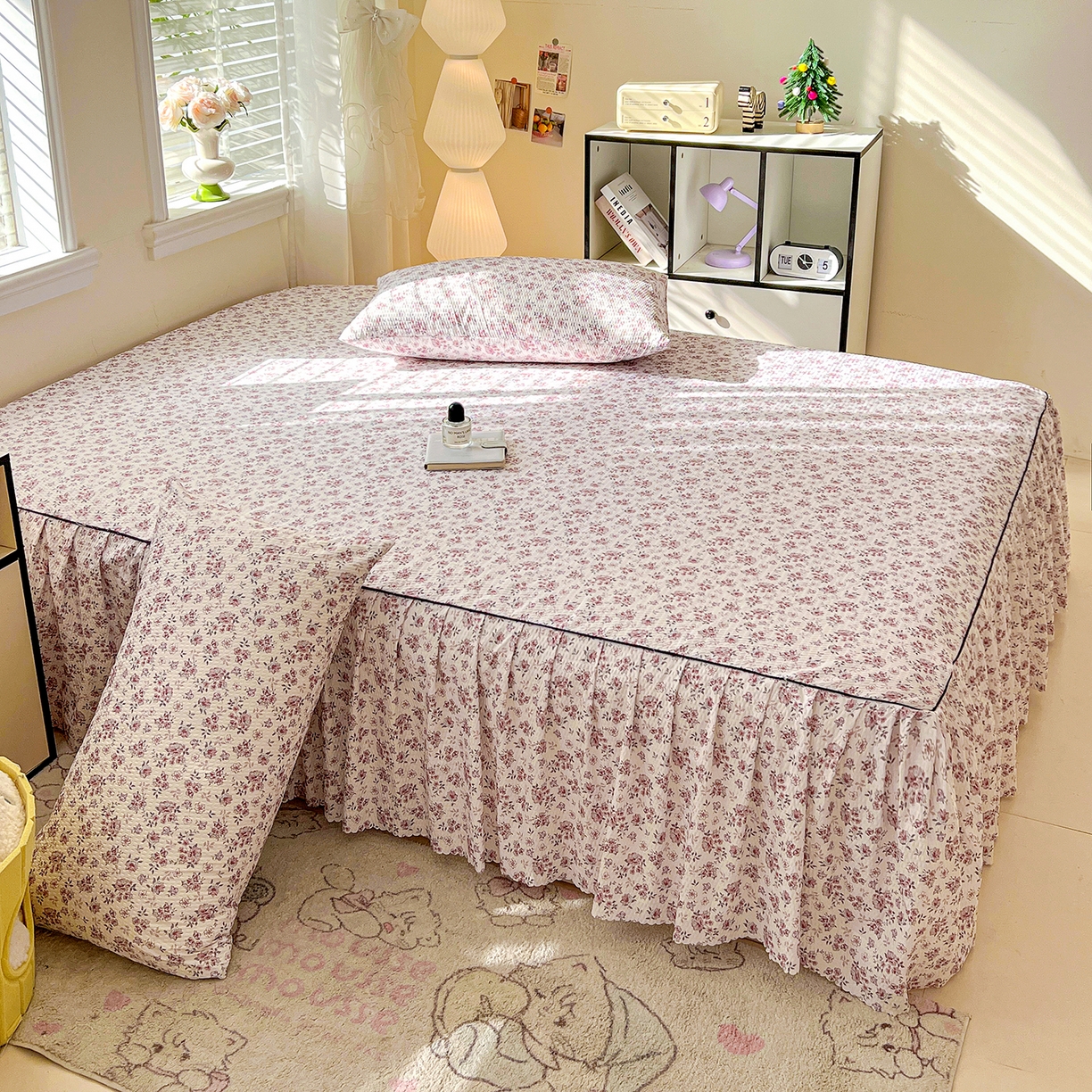 91家纺网 家纺一手货源 找家纺 鹿辉家居（原吉欧力） 2026新款泡泡床裙四件套 床裙款-粉色碎花