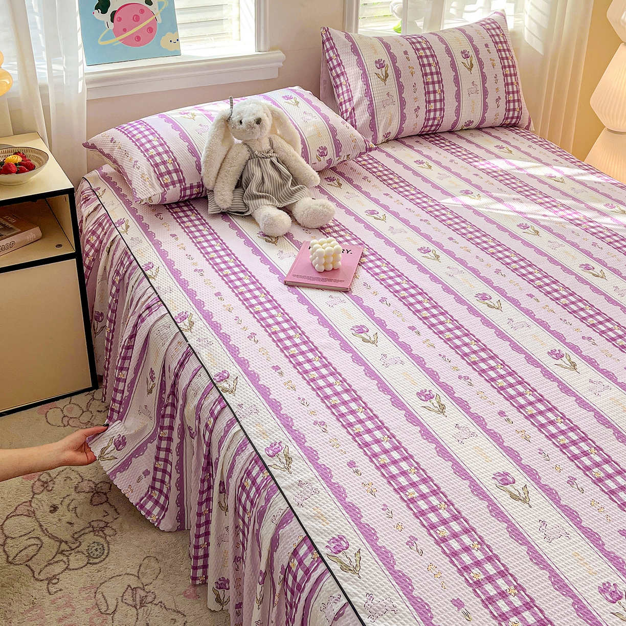 91家纺网 家纺一手货源 找家纺 鹿辉家居（原吉欧力） 2026新款泡泡床裙四件套 床裙款-郁金香紫