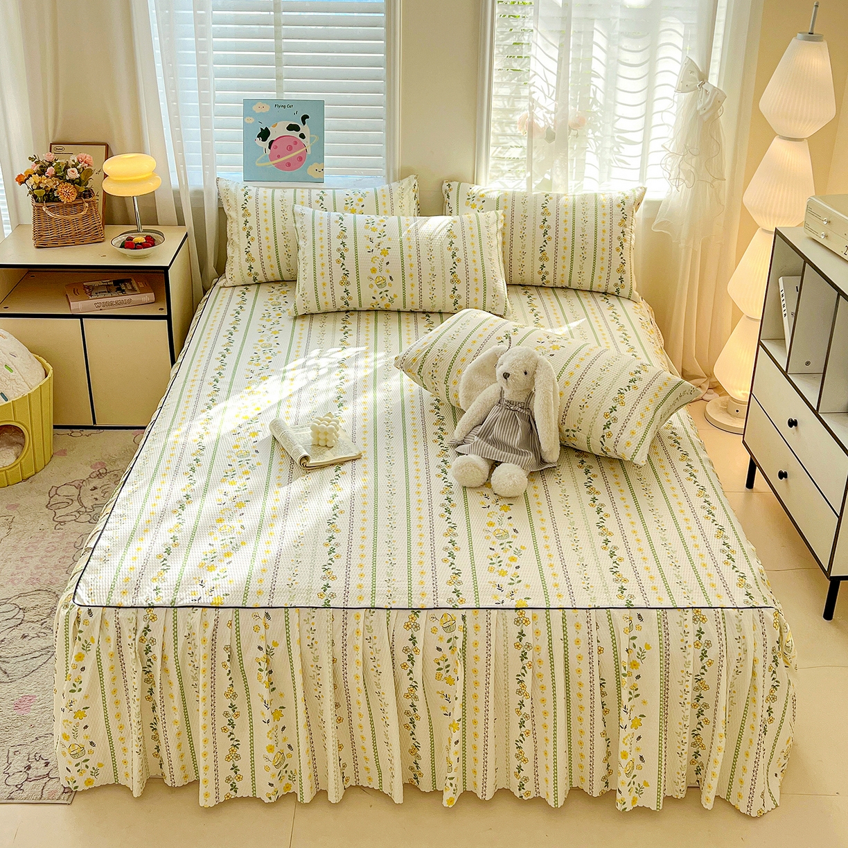 91家纺网 家纺一手货源 找家纺 鹿辉家居（原吉欧力） 2026新款泡泡床裙四件套 床裙款-绿色经典