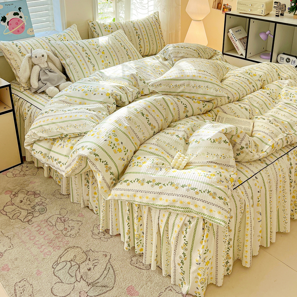 91家纺网 家纺一手货源 找家纺 鹿辉家居（原吉欧力） 2026新款泡泡床裙四件套 床裙款-绿色经典