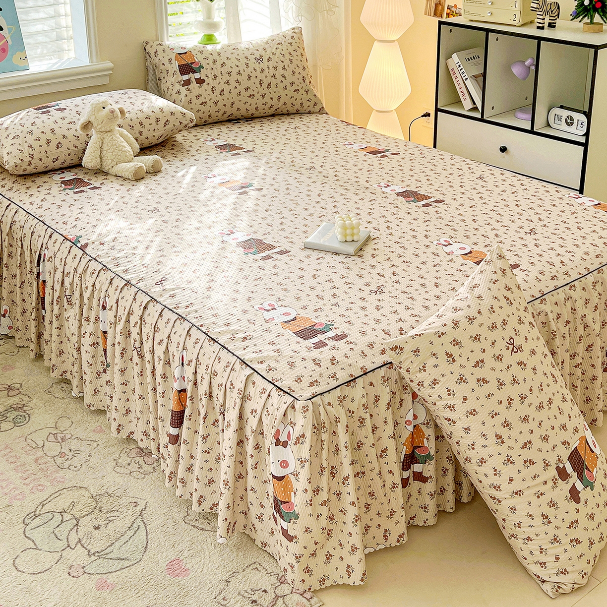 91家纺网 家纺一手货源 找家纺 鹿辉家居（原吉欧力） 2026新款泡泡床裙四件套 床裙款-碎花小兔