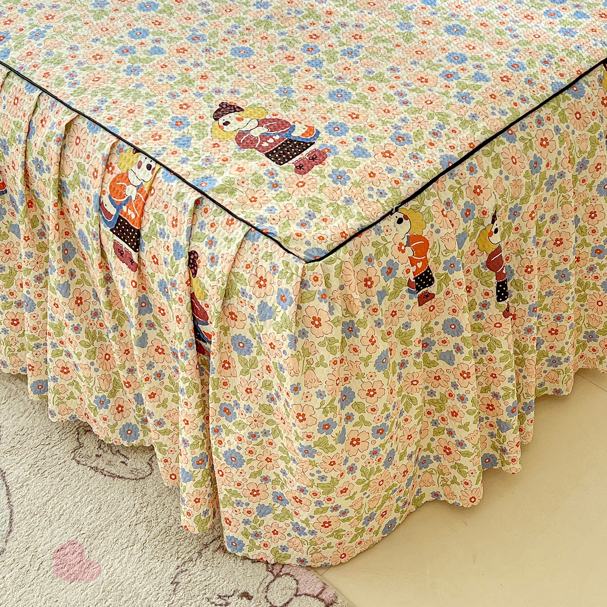 91家纺网 家纺一手货源 找家纺 鹿辉家居（原吉欧力） 2026新款泡泡床裙四件套 床裙款-花园宠物