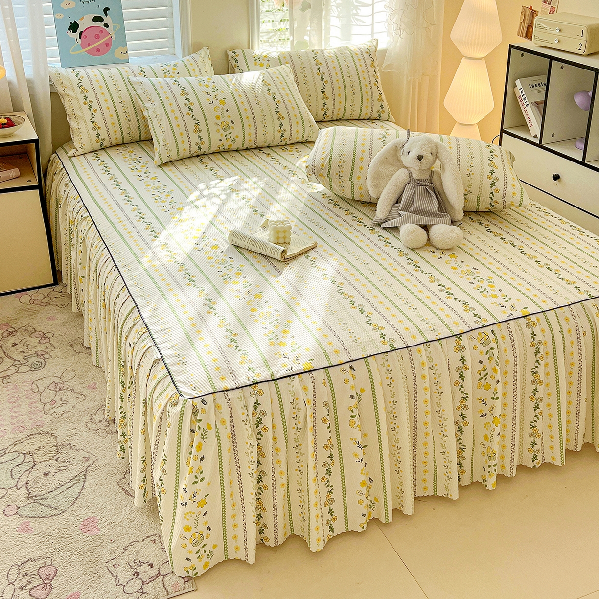 91家纺网 家纺一手货源 找家纺 鹿辉家居（原吉欧力） 2026新款泡泡床裙四件套 床裙款-绿色经典