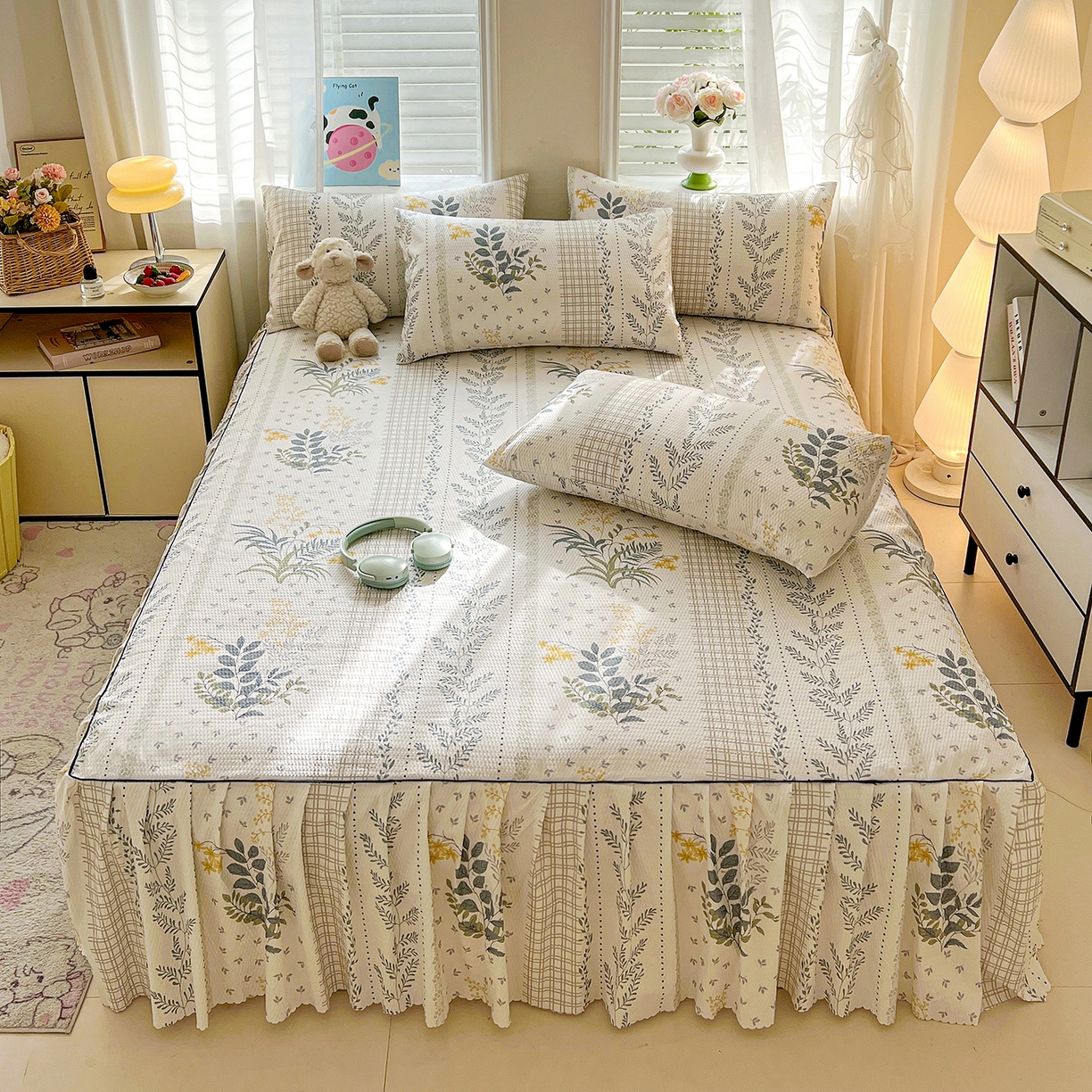 91家纺网 家纺一手货源 找家纺 鹿辉家居（原吉欧力） 2026新款泡泡床裙四件套 床裙款-叶仲花开