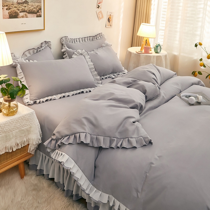 91家纺网 家纺一手货源 找家纺 沐珩家纺 2026新款韩版公主风亲肤磨毛床单四件套-爱恋系列 爱恋-帝都灰