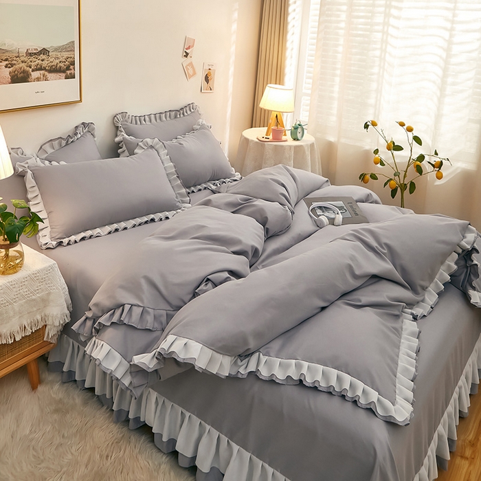 91家纺网 家纺一手货源 找家纺 沐珩家纺 2026新款韩版公主风亲肤磨毛床单四件套-爱恋系列 爱恋-帝都灰