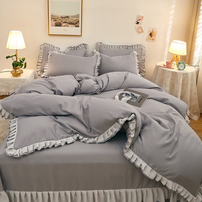 91家纺网 家纺一手货源 找家纺 沐珩家纺 2026新款韩版公主风亲肤磨毛床单四件套-爱恋系列 爱恋-帝都灰