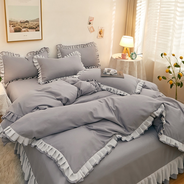 91家纺网 家纺一手货源 找家纺 沐珩家纺 2026新款韩版公主风亲肤磨毛床单四件套-爱恋系列 爱恋-帝都灰