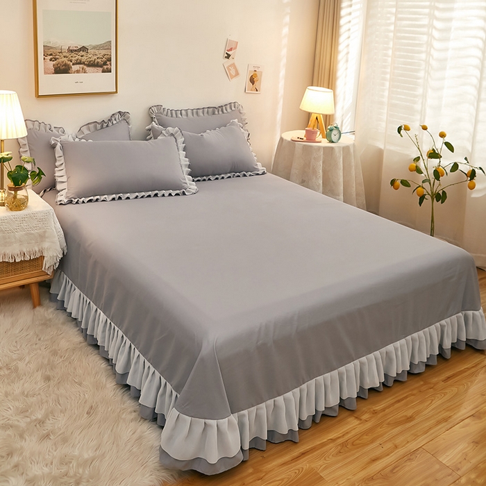 91家纺网 家纺一手货源 找家纺 沐珩家纺 2026新款韩版公主风亲肤磨毛床单四件套-爱恋系列 爱恋-帝都灰