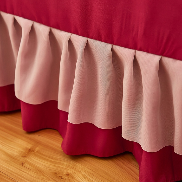 91家纺网 家纺一手货源 找家纺 沐珩家纺 2026新款韩版公主风亲肤磨毛床单四件套-爱恋系列 爱恋-玛雅红