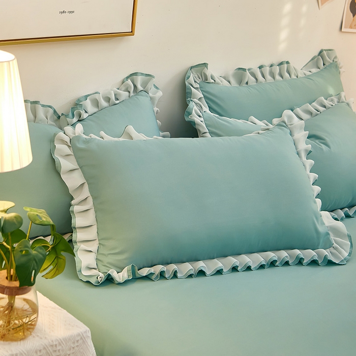 91家纺网 家纺一手货源 找家纺 沐珩家纺 2026新款韩版公主风亲肤磨毛床单四件套-爱恋系列 爱恋-清水绿