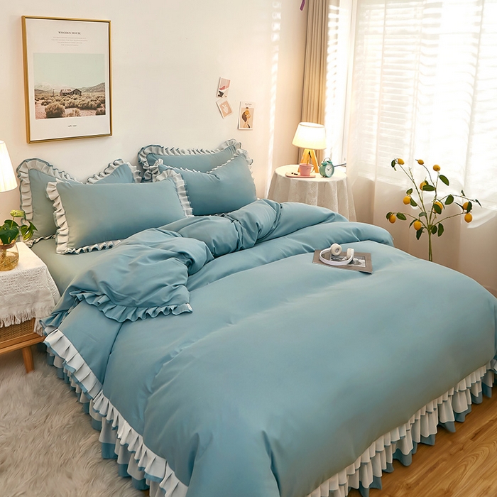 91家纺网 家纺一手货源 找家纺 沐珩家纺 2026新款韩版公主风亲肤磨毛床单四件套-爱恋系列 爱恋-柔光兰