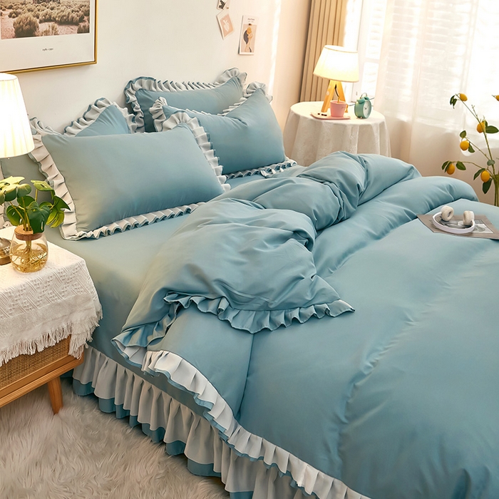 91家纺网 家纺一手货源 找家纺 沐珩家纺 2026新款韩版公主风亲肤磨毛床单四件套-爱恋系列 爱恋-柔光兰