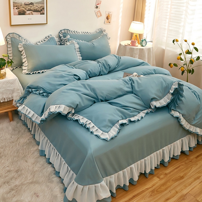 91家纺网 家纺一手货源 找家纺 沐珩家纺 2026新款韩版公主风亲肤磨毛床单四件套-爱恋系列 爱恋-柔光兰