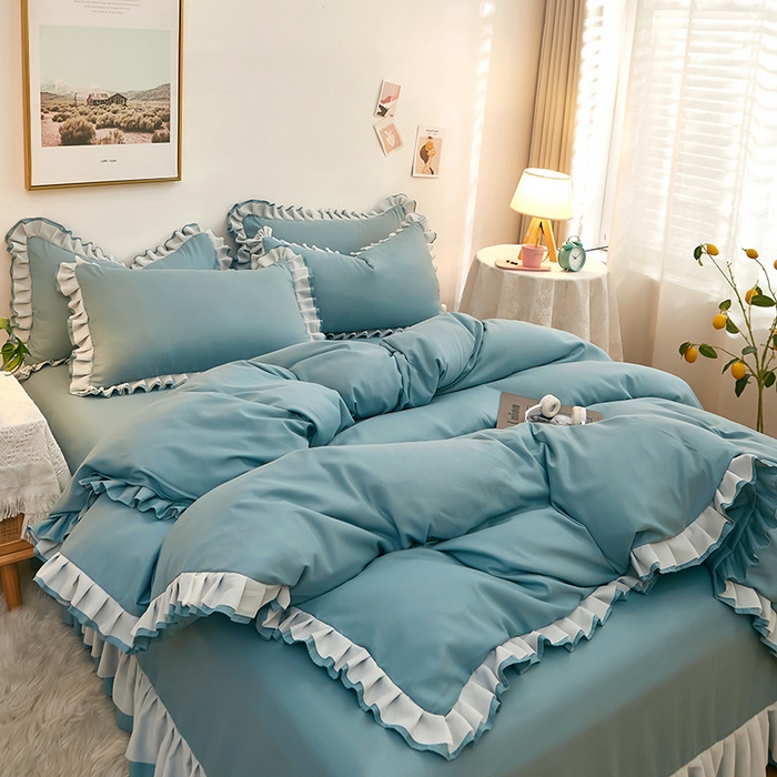 91家纺网 家纺一手货源 找家纺 沐珩家纺 2026新款韩版公主风亲肤磨毛床单四件套-爱恋系列 爱恋-柔光兰