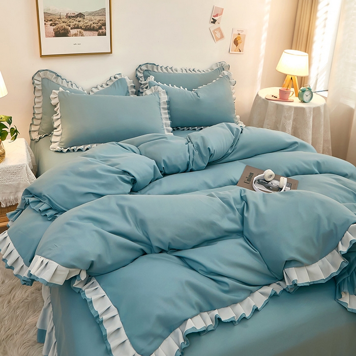 91家纺网 家纺一手货源 找家纺 沐珩家纺 2026新款韩版公主风亲肤磨毛床单四件套-爱恋系列 爱恋-柔光兰