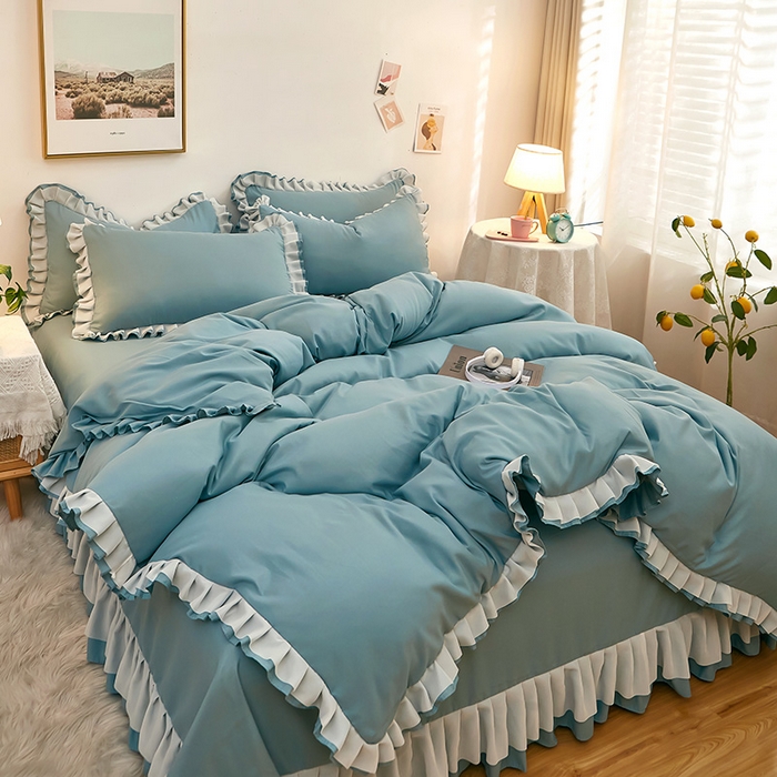 91家纺网 家纺一手货源 找家纺 沐珩家纺 2026新款韩版公主风亲肤磨毛床单四件套-爱恋系列 爱恋-柔光兰