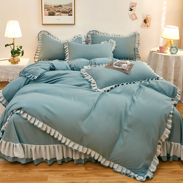 91家纺网 家纺一手货源 找家纺 沐珩家纺 2026新款韩版公主风亲肤磨毛床单四件套-爱恋系列 爱恋-柔光兰