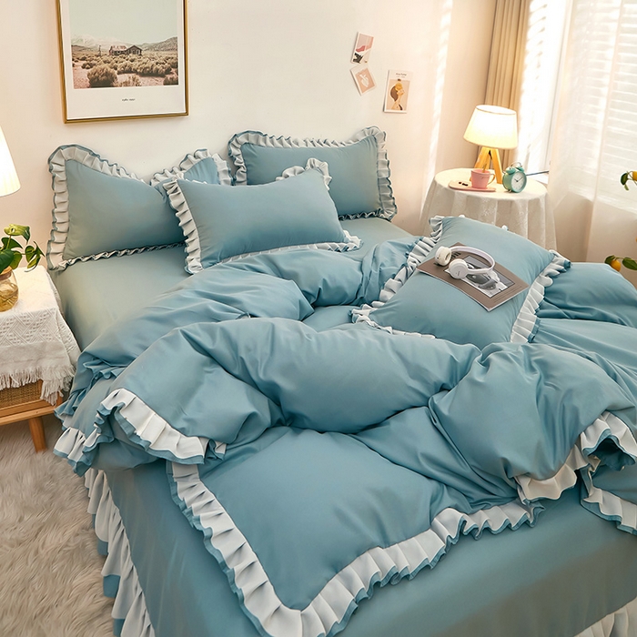 91家纺网 家纺一手货源 找家纺 沐珩家纺 2026新款韩版公主风亲肤磨毛床单四件套-爱恋系列 爱恋-柔光兰